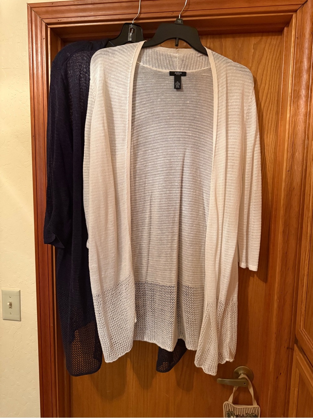 Bundle of 2 Alfani White/Navy Open-Front Lightweight Knit Cardigan Dusters - 2X